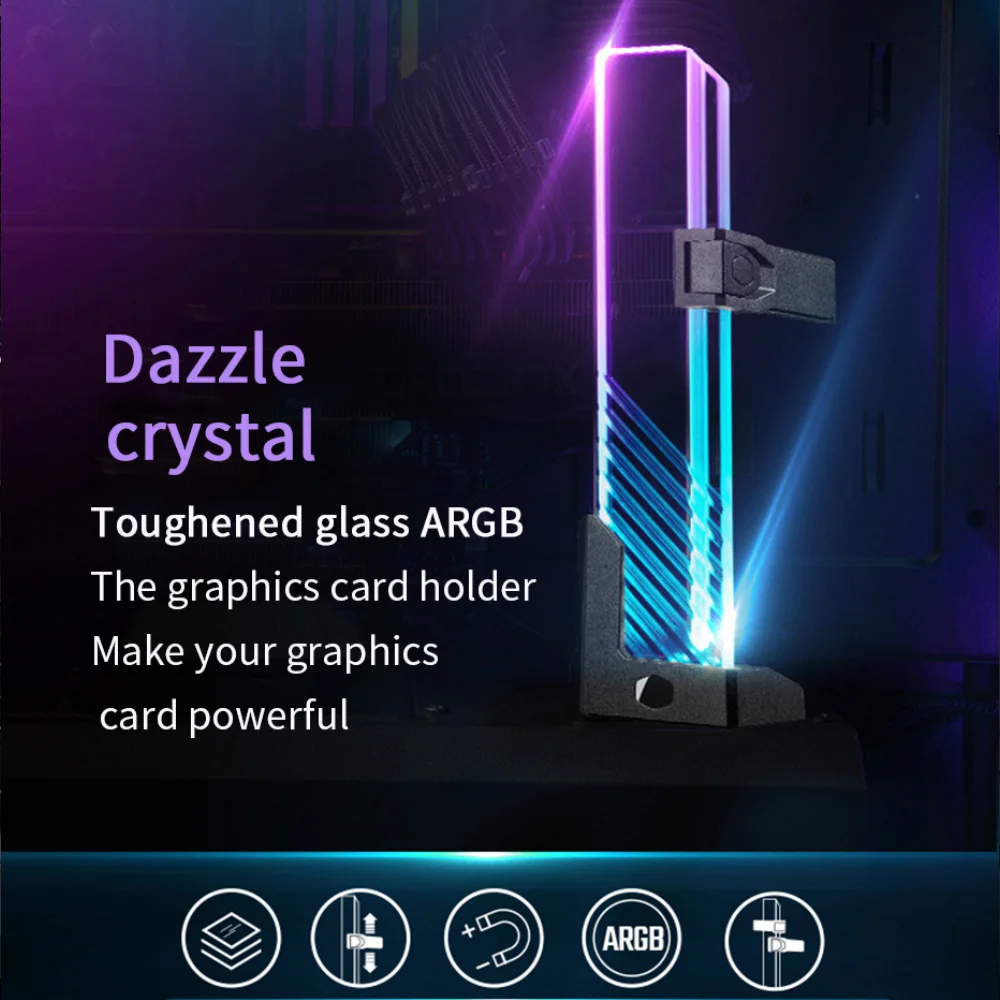 

Dazzling ARGB Graphics Cards Bracket Computer GPU Tempered Glass Support Holder Brace Height Adjustable