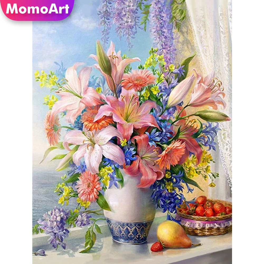 

MomoArt Diamond Embroidery Lily Cross Stitch Kits 5D Diamond Painting Flower Full Drill Square Mosaic Needlework Handmade Gift