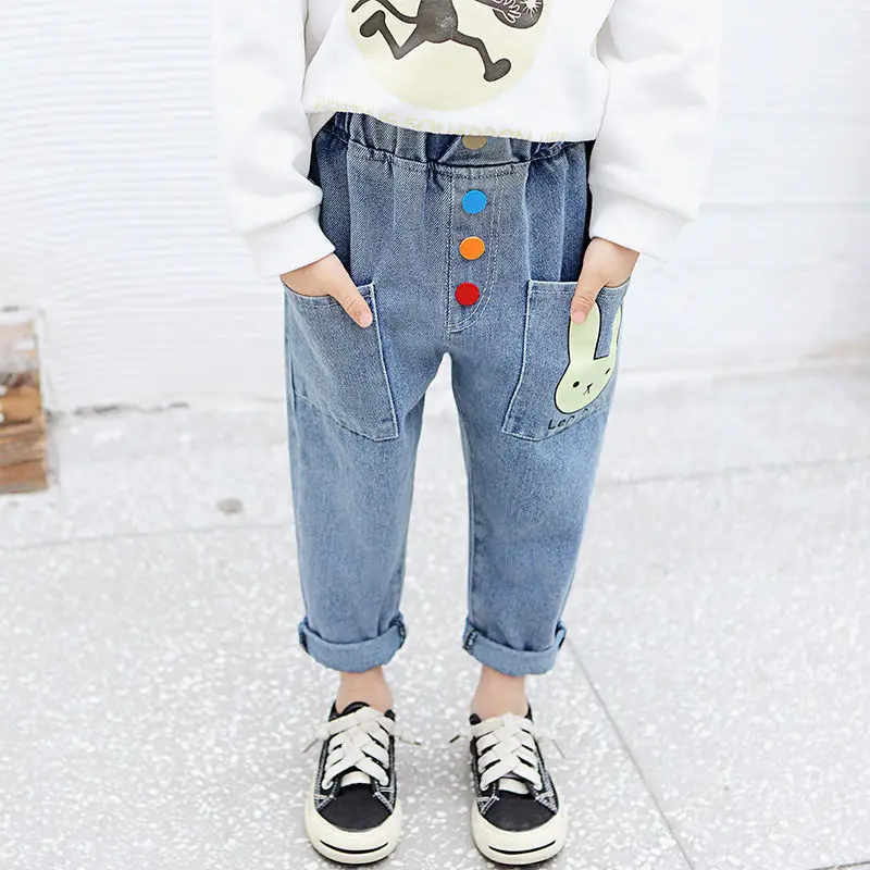 

Kids Denim Long Pants Toddler Jeans for Girls Autumn Cartoon Jeans Baby Girl Casual Toddler Spring Trousers