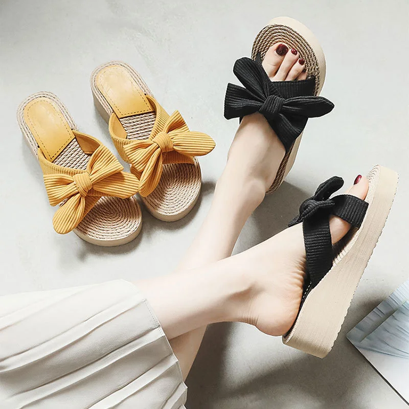 

Platform Slippers Women Summer Butterfly-Knot Thick Bottom Slippers Sandals Woman Shoes Casual Fashion Plus Size Ladies Slippers