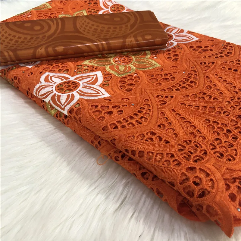 Оранжевый Африканский базин богатая Brode ткань с швейцарской хлопчатобумажной