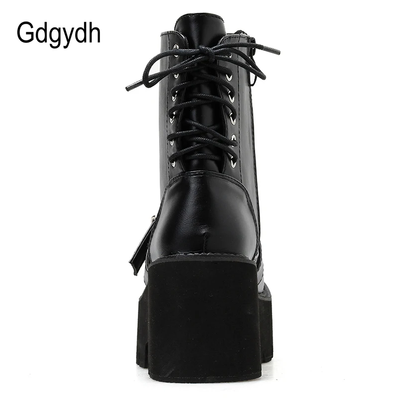 Женские ботильоны с перекрестной шнуровкой Gdgydh черные кожаные на платформе