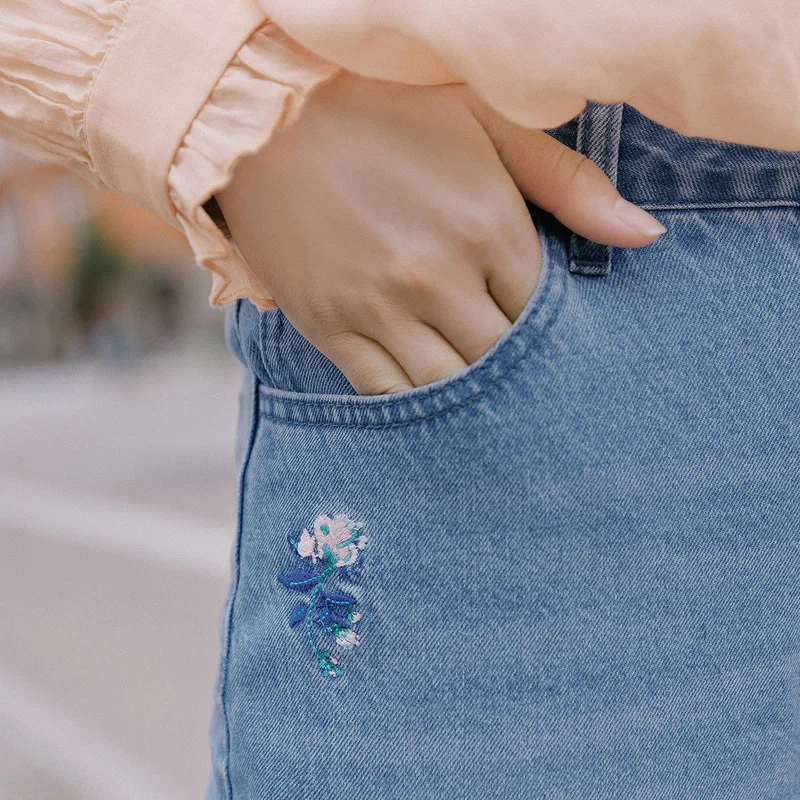 INMAN весна 2020 Новое поступление чистый хлопок высокая талия выдуманная вышивка