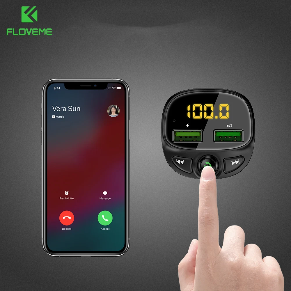 FLOVEME автомобильное зарядное устройство для телефона Bluetooth двойной USB мобильного fm