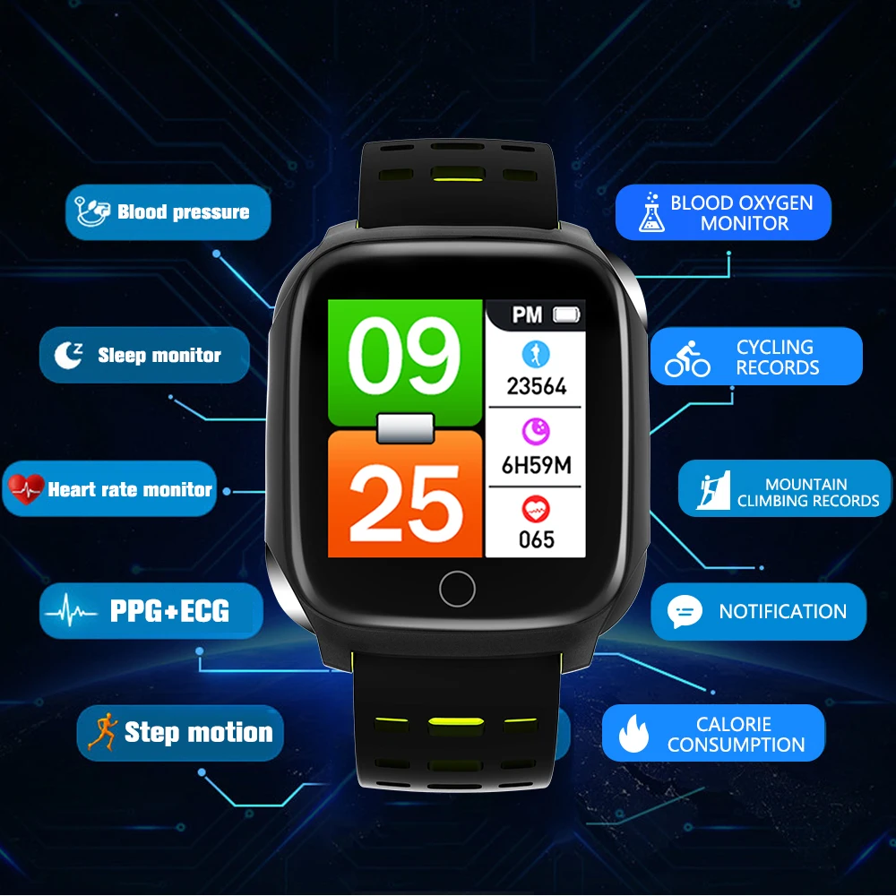 

Smart Bracelet ECG+PPG Monitor Smart Watch Sport Fitness Tracker Heart Rate Blood Pressure Wristband Waterproof Weather Forecast