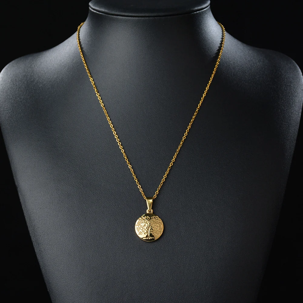 Винтажное ожерелье с деревом жизни FINE4U N522 золотого цвета круглый медальон из