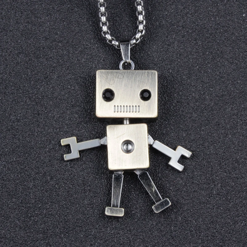 

Punk Hip-Hop Cute Roboter Pendant Necklace For Men Male Gift Hip Hop Jewelry Long Chain Sweater Necklace