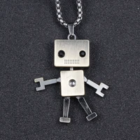 punk hip hop cute roboter pendant necklace for men male gift hip hop jewelry long chain sweater necklace