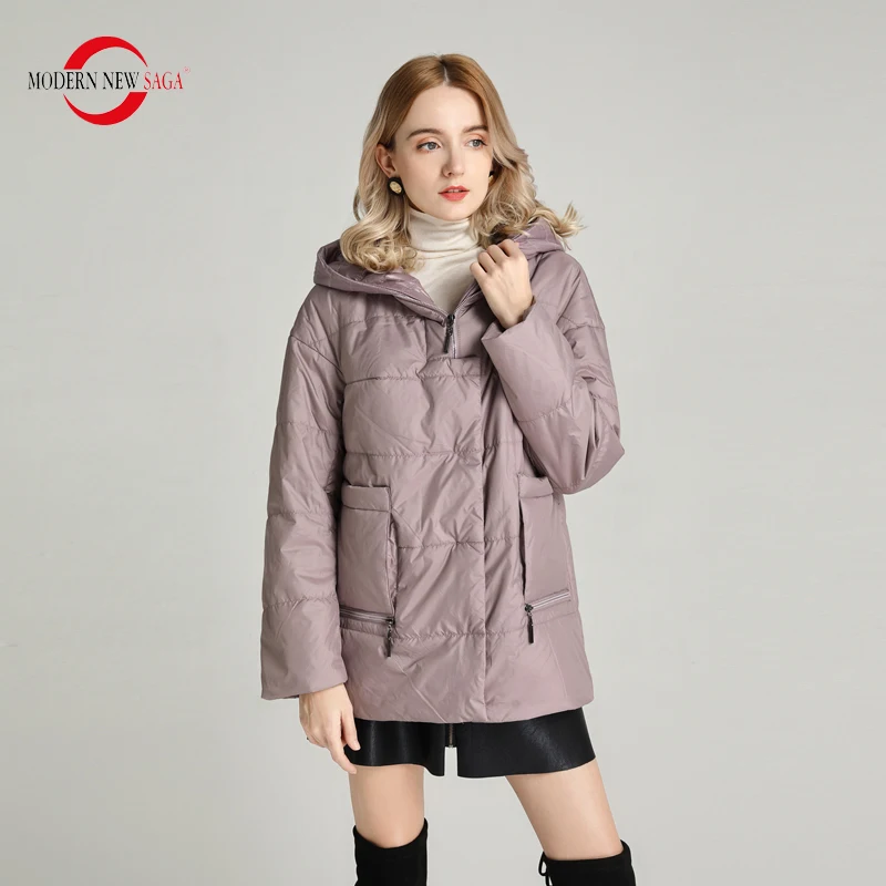 

MODERN NEW SAGA 2021 Women Jacket Spring Cotton Padded Jacket Hooded Autumn Women Coat Casual Woman Parka Puffer Jacket Big Size