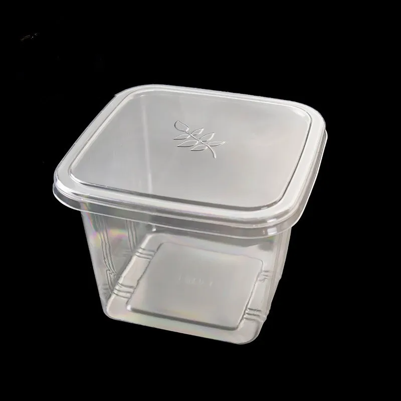100pcs 400ml cream fruit cake box PET transparent square disposable dessert pudding ice jelly plastic cups with cover | Дом и сад