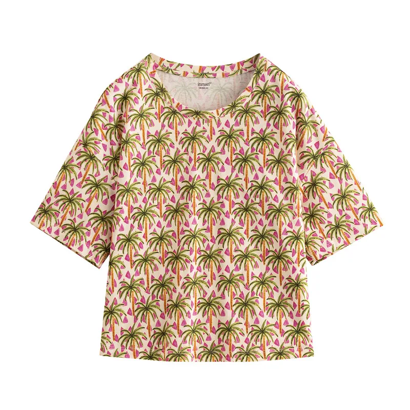 

INMAN Vocation Beach Style T-Shirt Summer Causal Style Unique Pattern Print Women Tee Topss