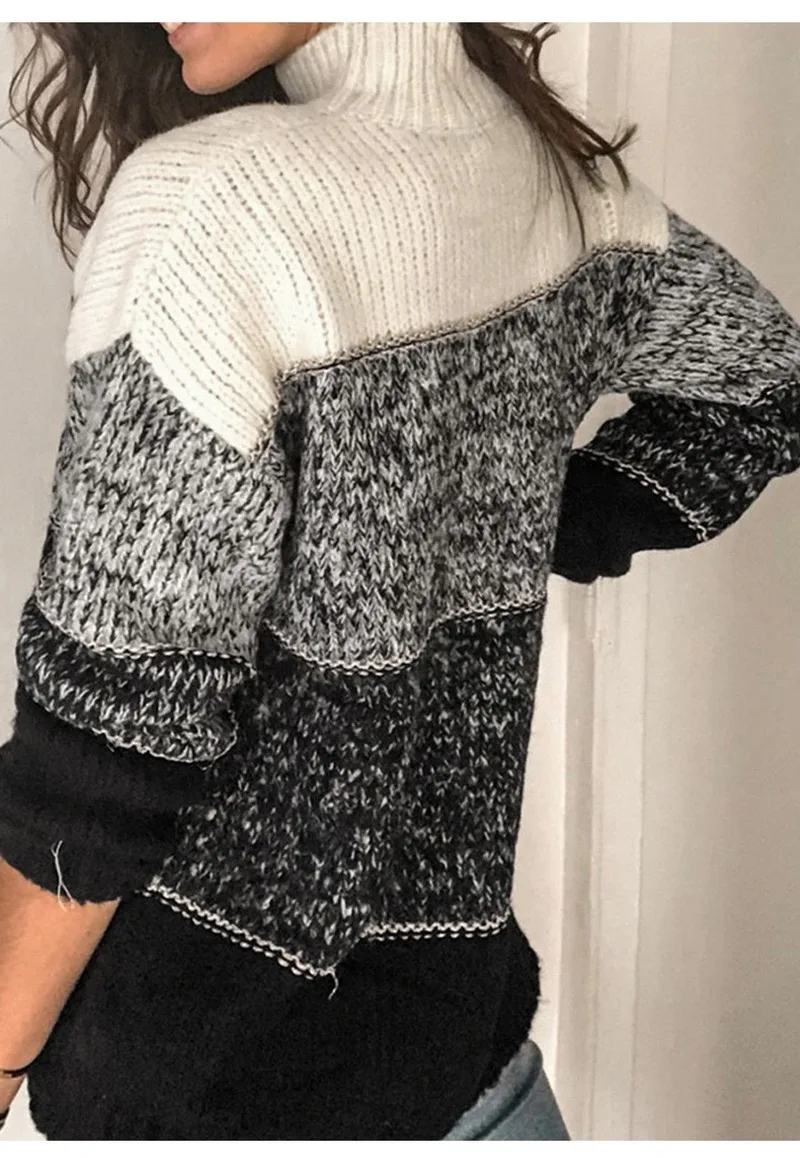 Color-block Colorful Striped Sweater Women Casual Sweaters Autumn Winter Turtleneck Knitwear Loose Pullovers Jumper Pull Femme | Женская