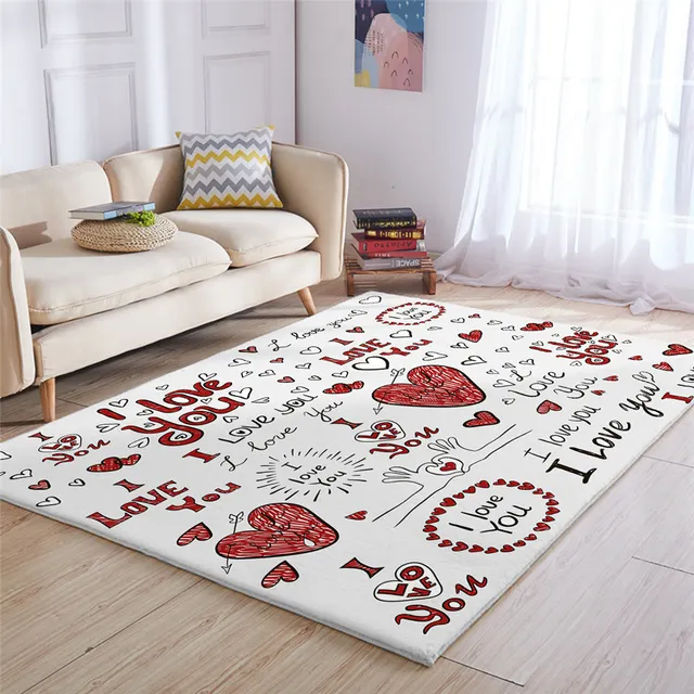 BlessLiving I Love You Area Rug Red Hearts Living Room Carpet Hand Drawn Non-slip Floor Mat Valentines Day Rugs Home Decor tapis 2