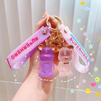 new creative crystal bow bear key chain cartoon cute bear doll bag pendant women girls car key chain boys keyring gift jewelry