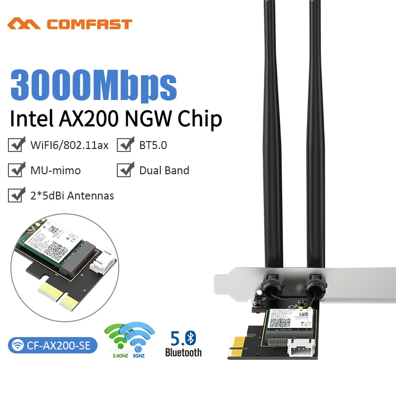 Intel AX200 WiFi адаптер 5 ГГц Wi Fi ax200ngw донгл Bluetooth сеть 6 карт Pci Express антенна для
