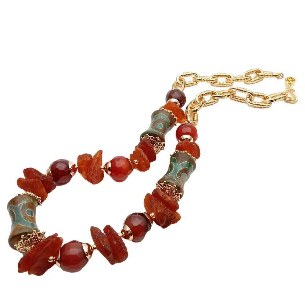 

Y.YING Natural Amber Rough Agate Gold Plated Chain Necklace 20"