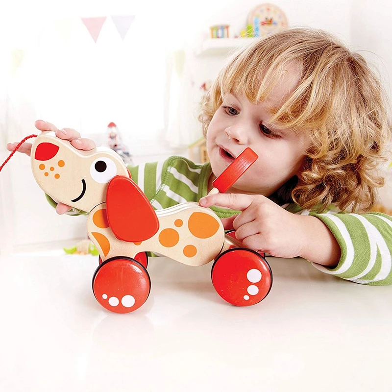 Wooden Pull Toy Car Child Toddler Cartoon Puppy Hauling | Игрушки и хобби