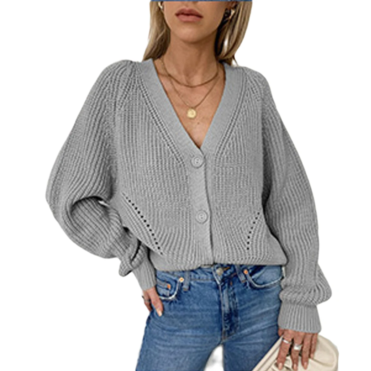 Женский Теплый однотонный Кардиган с длинным рукавом и v-образным вырезом