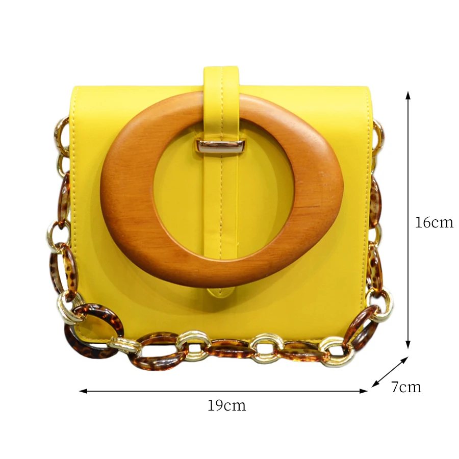 

Fashion Acrylic Chain Women Shoulder Bags Designer Wooden Handle Handbags Luxury PU Leather Crossbody Bag Ladies Small Purses