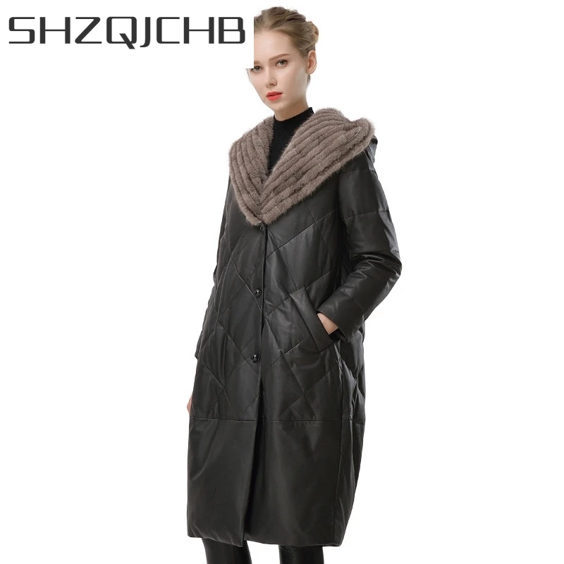 

JCHB 2021 Jacket Women' 100% Leather Real Sheepskin Coat Winter Women's Down Jacket Mink Fur Collar Mujeres Abrigos EWH131 Pph1