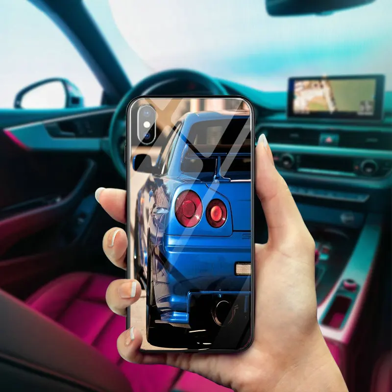Телефонные чехлы Nissan Skyline Gtr R34 из закаленного стекла для iPhone X XR XS 11 Pro Max 10 7 5 5S SE 6 6S 8