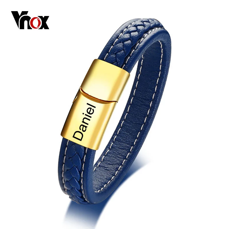 Мужские Плетеные браслеты из натуральной кожи Vnox мужские повседневные ювелирные