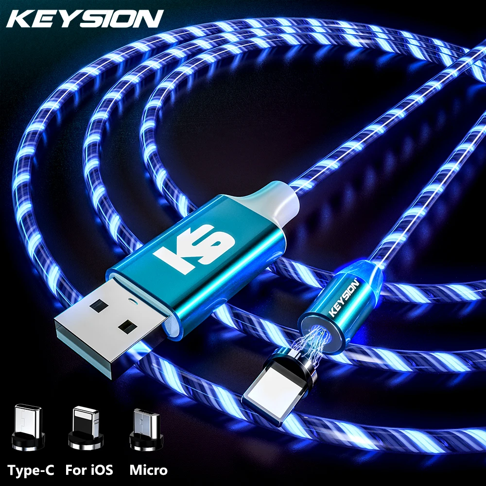 Магнитный кабель KEYSION со светодиодной подсветкой Micro USB для Samsung зарядный Type C Xiaomi