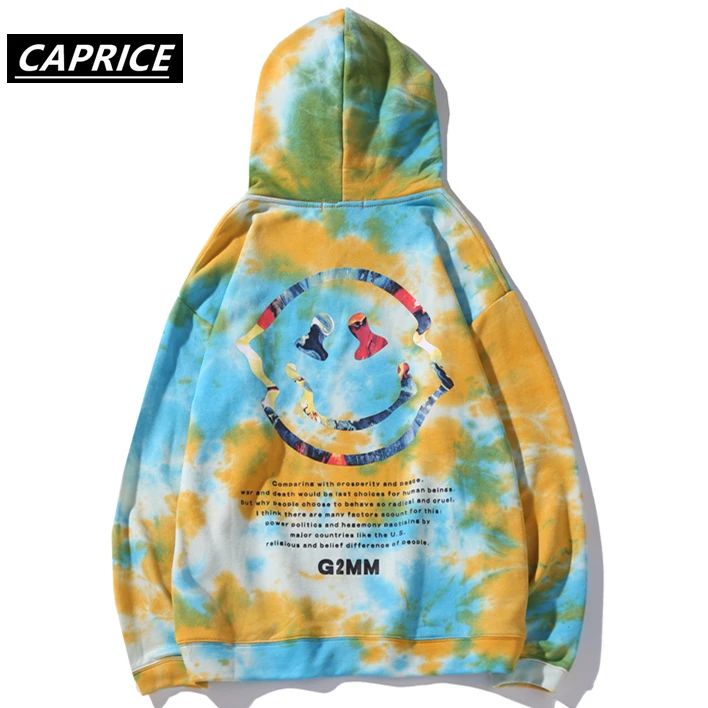 Tie Dye мужские толстовки, свитшоты с принтом счастливого улыбающегося лица мужские толстовки с капюшоном в стиле Hip Hop с длинным рукавом пуловер с капюшоном джемпер свитшоты