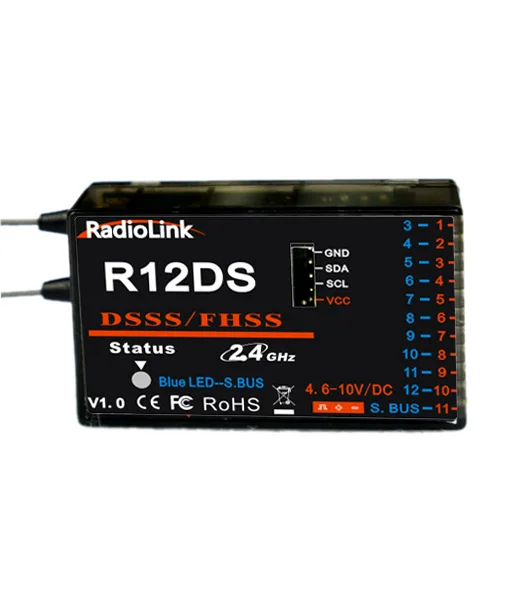 12-канальный приемник RadioLink R12DS 12CH 2,4 ГГц для передатчика AT10 мультикоптера самолета аэрофотосъемки RL