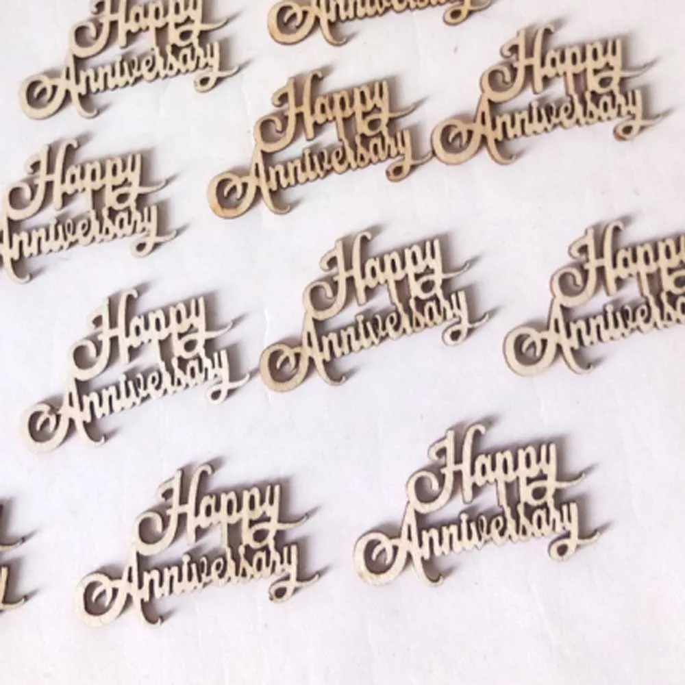 happy Anniversary 15 шт. с днем рождения Лазерная резка деревянный ломтик висячие украшения ручной работы вырезание букв Дерево DIY ремесла домашний декор вечерние принадлежности - Цвет: happy Anniversary