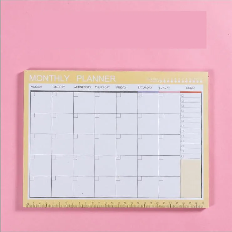 Monthly plan yellow Блокнот kawaii ежедневный Еженедельный ежемесячный годовой календарь планировщик организатор расписание журнал книга школа А4 цветок - Цвет: Monthly plan yellow
