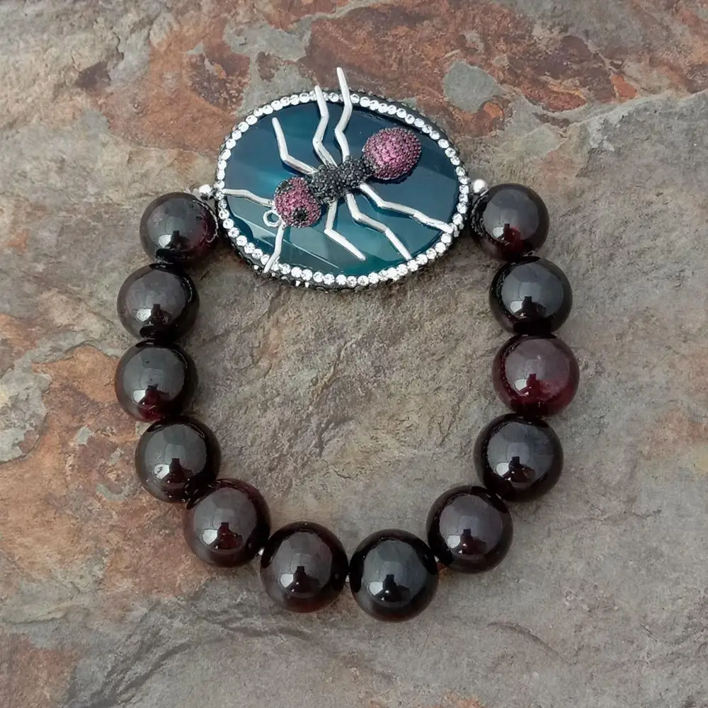 Растягивающийся браслет с гранатом Круглый Овальный Синий соединитель для