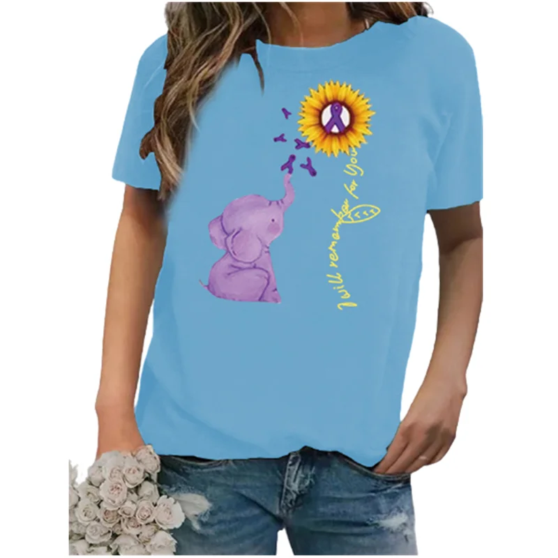 

Women Short Sleeve T-Shirt Cute Elephant Printed Tops Casual Loose Floral Tops Plus Size S-3XL Lady Tops 2021 New Summer Clothes