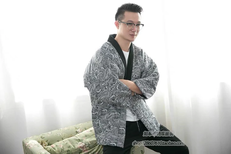 Мужское однотонное Свободное пальто зимнее мужское теплое кимоно хаори плотная