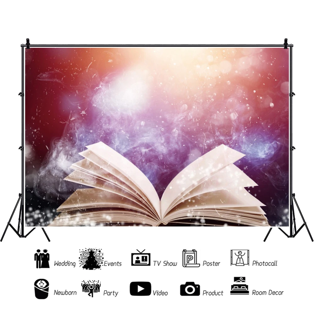 Laeacco Magic Books Photocall Photography Backdrop Fantastic Bokeh Fairy Tale Grimoire Kids Child Portrait Customized Background |