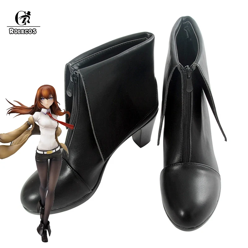 Rolecos аниме steins Gate макисэ курису Косплэй черная обувь сапоги Для женщин туфли на
