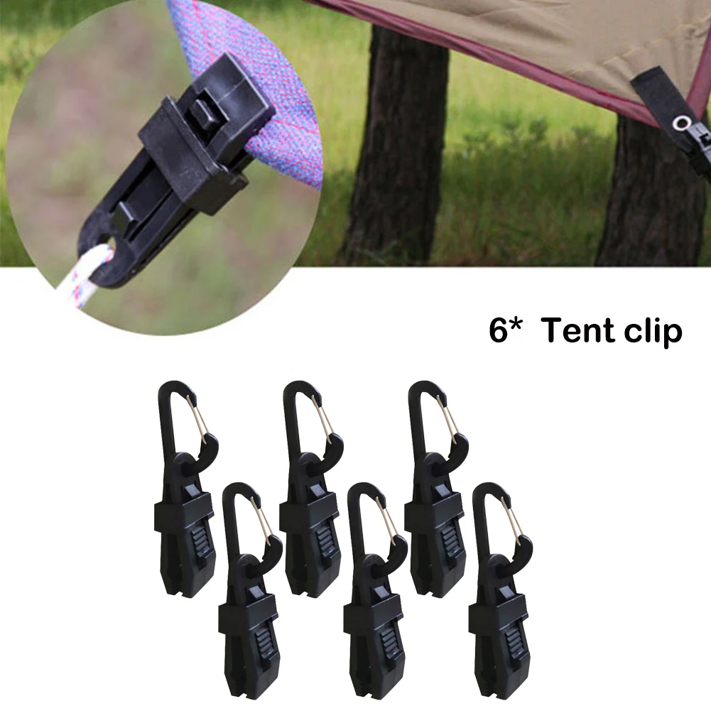 

6 Tent Clips Camping Tent Tarpaulin Clip Awning Clip Plastic Clip Windproof Fixing Clip With Mountaineering Buckle Accessories