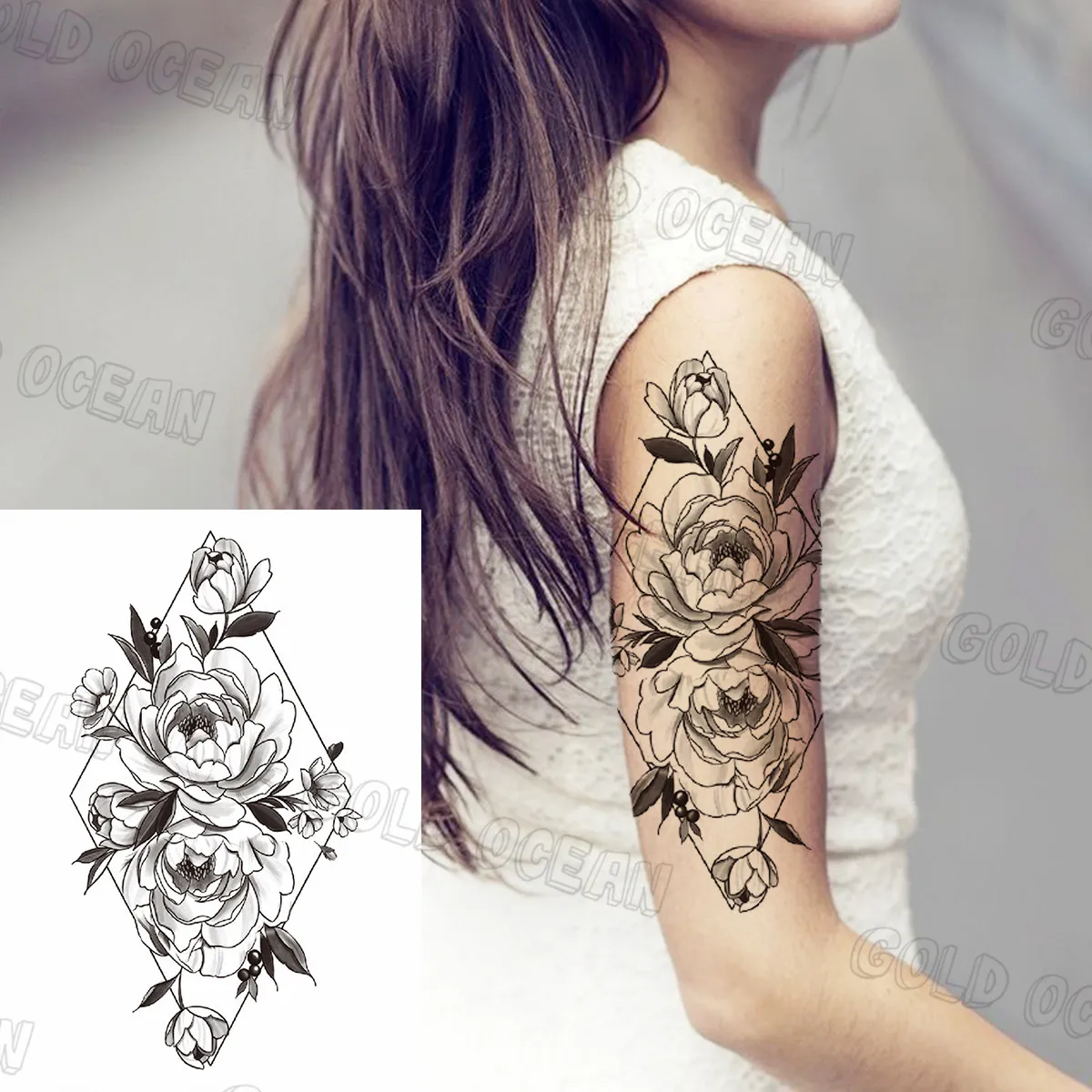 

Sexy Tiger Compass Rose Temporary Tattoos For Women Men Realistic Wolf Lion Geometric Flora Fake Tattoo Sticker Arm Tatoos Back