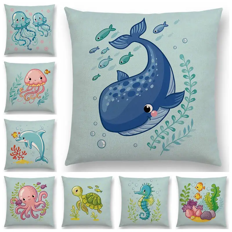 Милый морской животные медузы дельфин осьминог Кит черепаха лиса кролик хороший