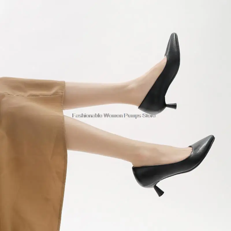 

2021 new leather women's shoes pointed toe casual low-heeled stiletto office ladies shoes slip on comfort woman pumps commuter