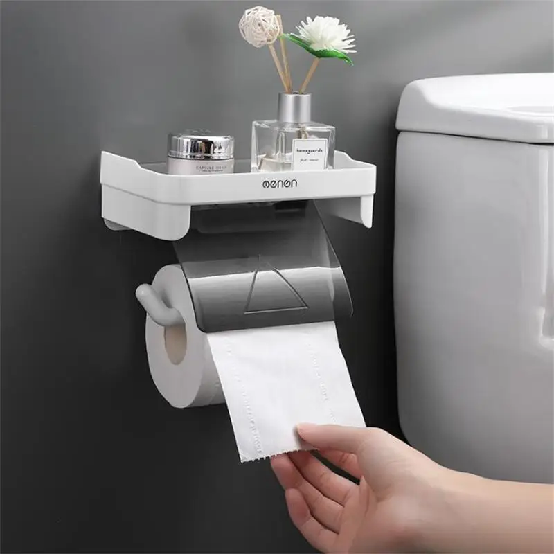 

Bathroom Toilet Paper Holder Shelf Wall Mounted Roll Paper Storage Rack Multi-function Tissue Holder with Mobile Phone Storage