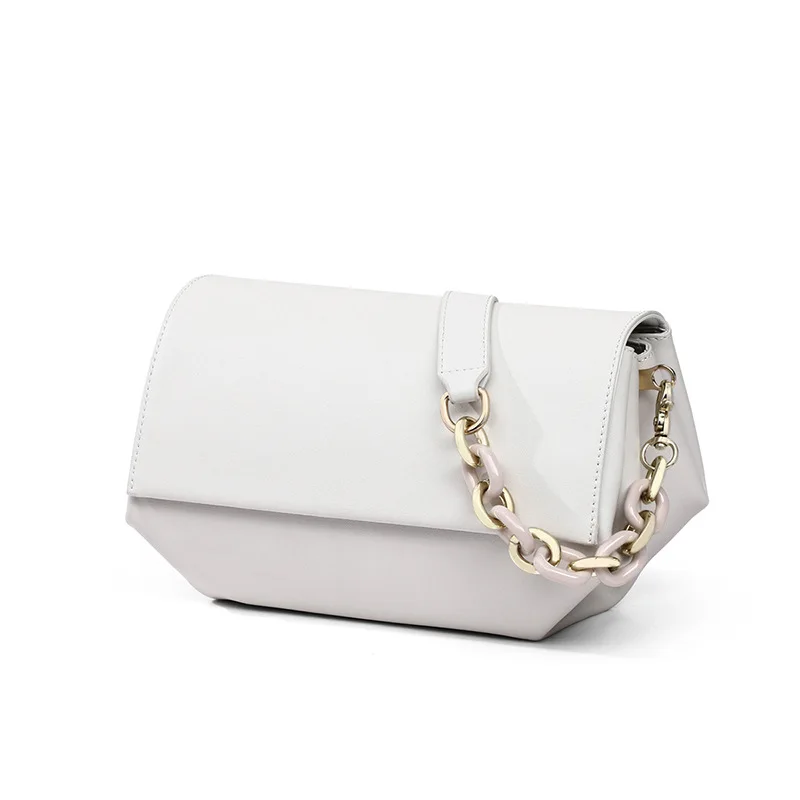 

Coated Cowhide Leather Women Pillow Bag Solid Color Chain Handbag Hasp One Shoulder Bags For Ladies