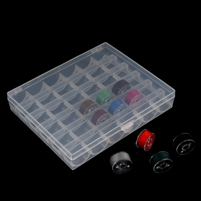 

36 Spools Clear Empty Bobbins Sewing Machine Bobbin Case Organizer Storage Plastic Box For Home Sewing Accessories New