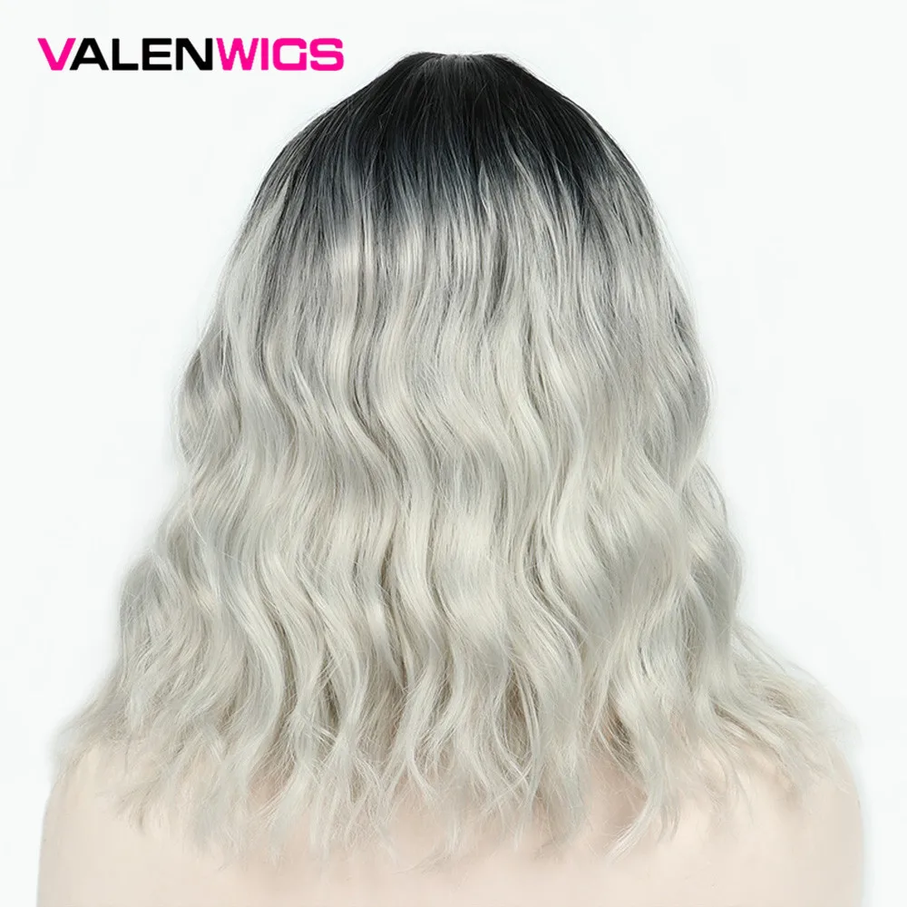 ValenWigs 1" натуральный эффектом деграде(переход от темного к парик коричневый смешанный светлые/Краска для волос, Серебряно-серый средняя часть Волнистые Синтетические волокна парики для Белый Черный Для женщин