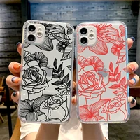 flower hollow three dimensional 3d lines phone case for iphone 12 11 xs 13 pro max mini 6 6s 7 8 plus se2020 x xr clear coque
