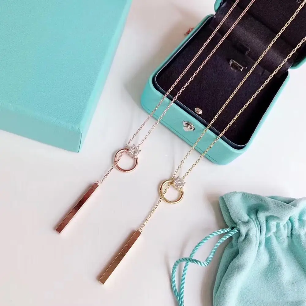 TSHOU301 женское псевдозолотое круглое циркониевое длинное ожерелье цепь для