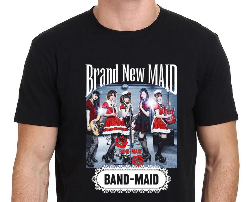 Группа горничной Япония тяжелый металл Мужская черная футболка Размер: S M L Xl Xxl