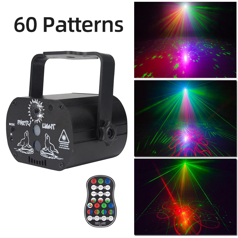 

Светодиодное мини-освещение для дискотек, Usb, 60 узоров, сценический свет RGB лазерный проектор, голосовое управление, музыкальвечерние, шоу, э...