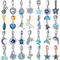 new fashion charm original small fresh ocean wind blue pendant suitable for original pandora ladies bracelet jewelry gifts
