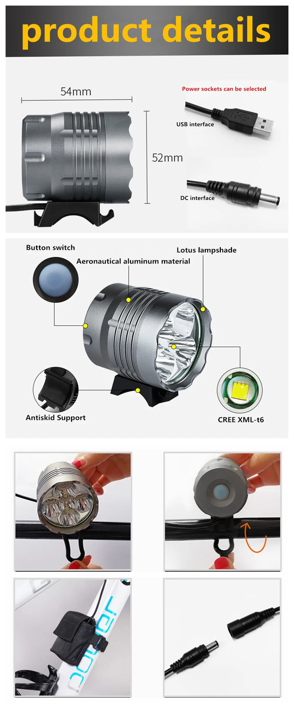 ZHISHUNJIA ZSJ005 Велосипедные фары 5 X Cree XM-L T6 4000lm 3 режима велосипедные фонари 6x18650 сумка для велосипеда на передней раме свет
